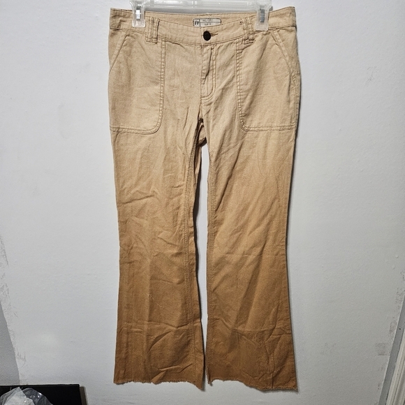 Free People Pants - Free People Flared Linen Blend Womens Pants Two Toned Tan Combo Size 4 B13